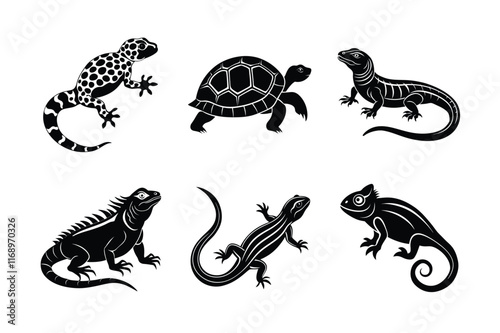 Reptile domestic animal silhouette vector bundle