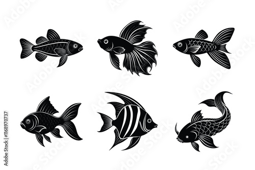Fish domestic animal silhouette vector bundle
