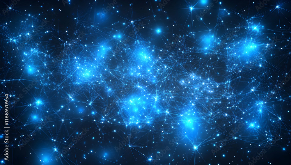 Abstract blue glowing particles background with a bokeh effect. Abstract digital night space background. Abstract blue glowing particles background with a bokeh effect. Abstract digital night space background.
