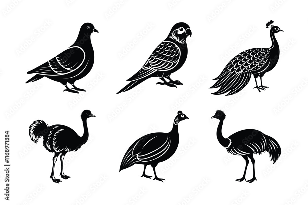 Bird domestic animal silhouette vector bundle Bird domestic animal silhouette vector bundle