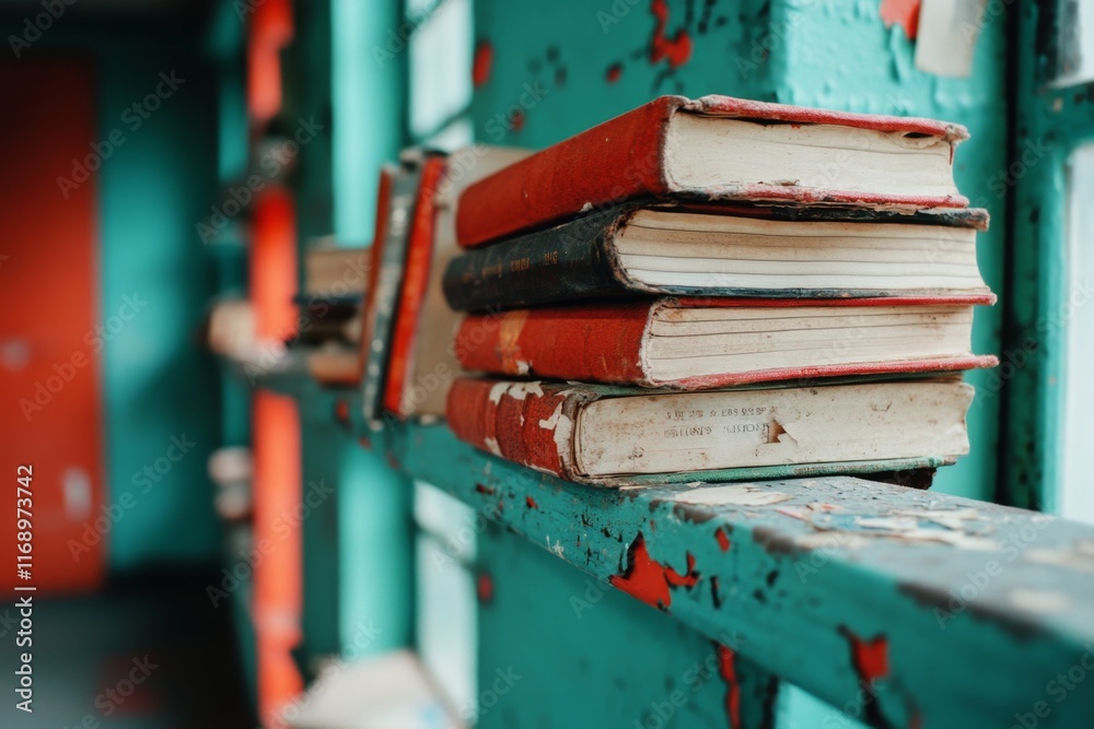 A quiet jail library with inmates browsing shelves filled with worn books and magazines A quiet jail library with inmates browsing shelves filled with worn books and magazines