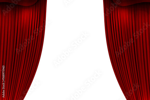 Red Open stage curtain, photo, png isolated on transparent background	