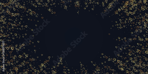 Gold hearts scattered on black background.