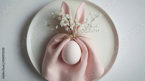 Creative Easter egg presentation with pastel colors and floral accents photo