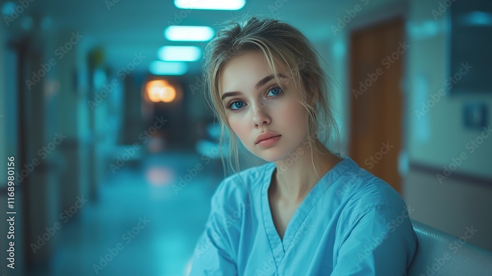 A young nurse with a serene expression in a softly lit hospital atmosphere, encapsulating the blend of professionalism and emotions within the healthcare field. A young nurse with a serene expression in a softly lit hospital atmosphere, encapsulating the blend of professionalism and emotions within the healthcare field.