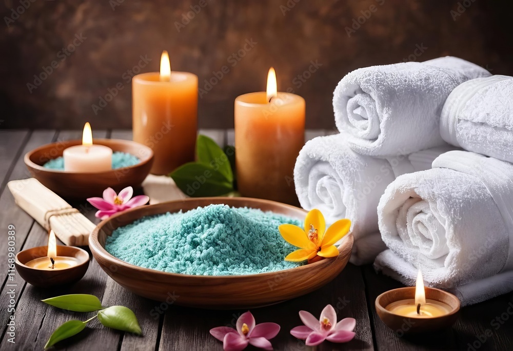 A spa room with white towels and flower petals A spa room with white towels and flower petals