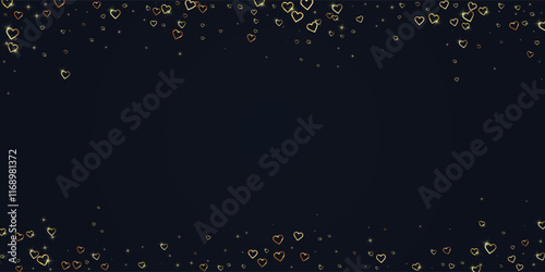 Gold hearts scattered on black background.