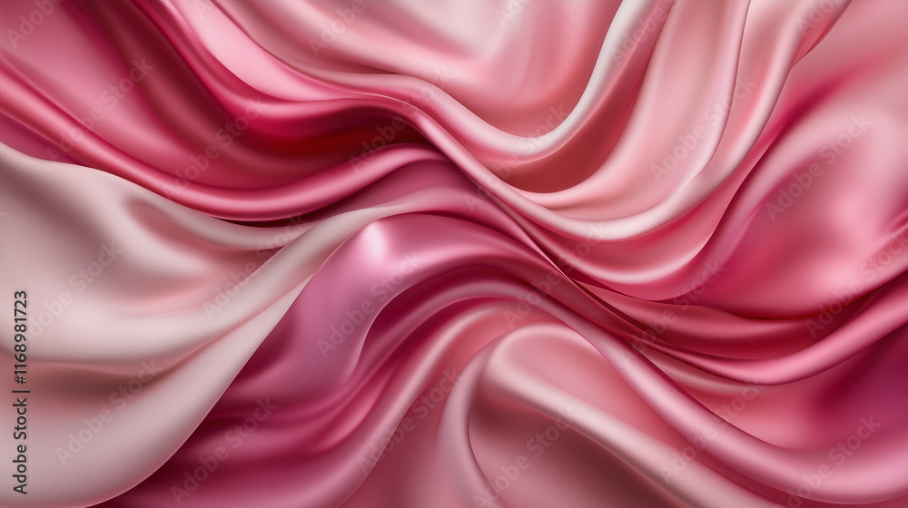 Fototapeta premium A close-up of luxurious red silk fabric draped in soft folds, the light catching its smooth texture and creating highlights and shadows, evoking a sense of elegance and richness