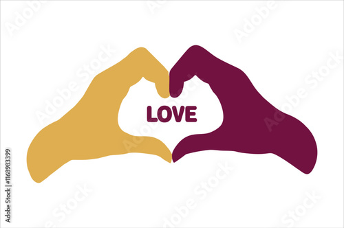 Hand drawn love heart hand silhouette on white background