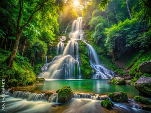 Thailand's Khlong Lan Waterfall: a mesmerizing long exposure photograph revealing the raw power of nature's artistry.