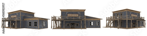 Принти на полотні Old wild west saloon building with wooden steps leading to balcony