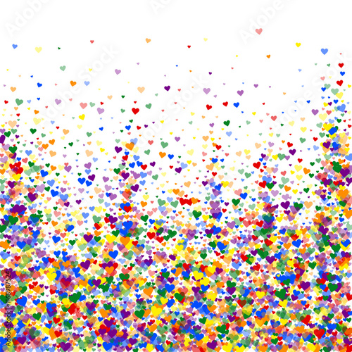 Rainbow colored scattered hearts. LGBT valentine