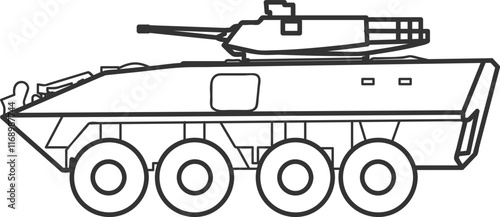 Modern armored personnel carrier for transporting infantry line black color icon.