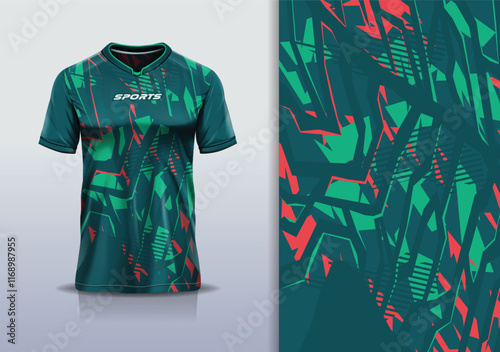T-shirt mockup abstract texture grunge texture stripe line sport jersey design for football, soccer, racing, esports, running, in green color