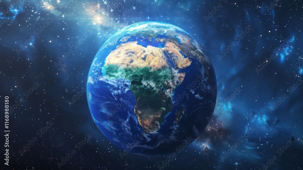 World map from space highlighting african continent, concept of satellite communication and technology World map from space highlighting african continent, concept of satellite communication and technology