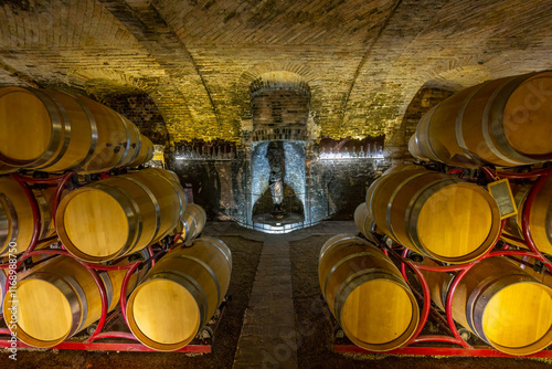 Wine cellar in Castello di Razzano, Piedmont, Italy photo