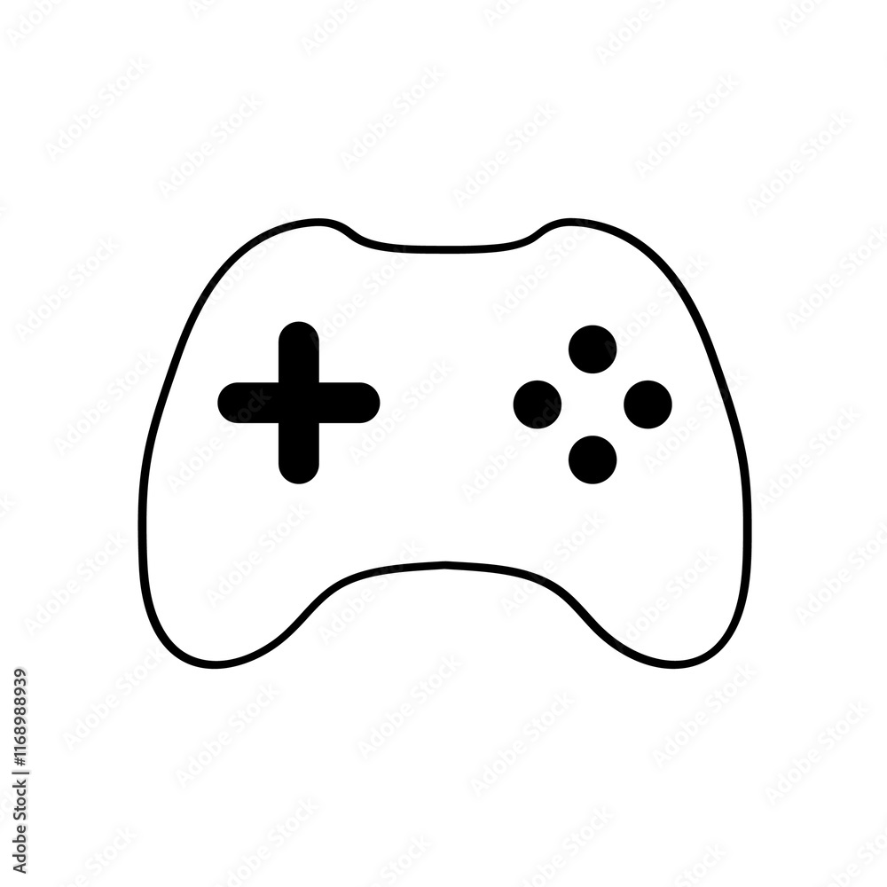 An illustration depicting a black joystick icon for computer games, on a white background.
An illustration depicting a black joystick icon for computer games, on a white background.