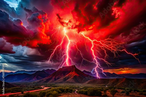 Vivid red electric currents electrify breathtaking nature photography, capturing energetic light.