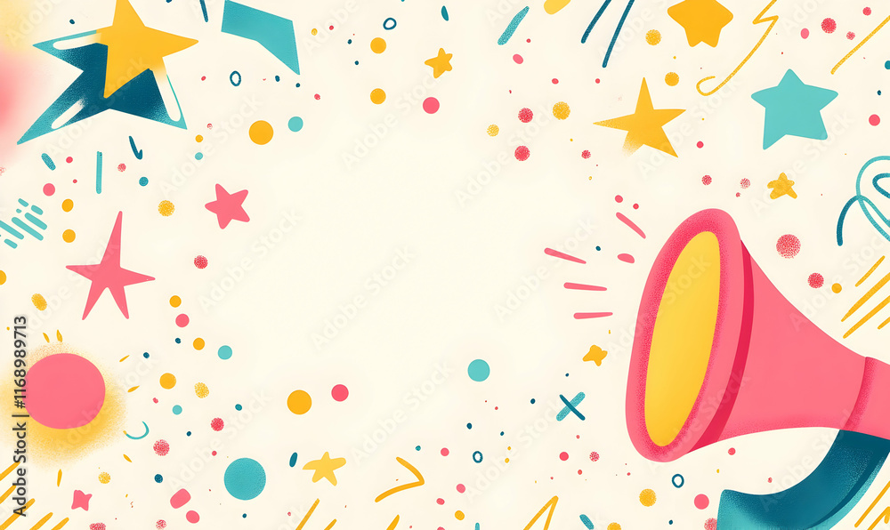 Vector banner design with a pink megaphone and empty space for text on a light pastel background Vector banner design with a pink megaphone and empty space for text on a light pastel background