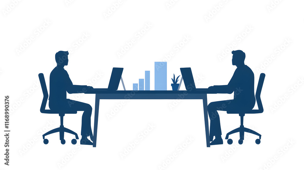 Digital office environment with employees using computers, tablets, and smartphones, showcasing teamwork, modern technology, and productivity, ideal for illustrating professional settings and digital Digital office environment with employees using computers, tablets, and smartphones, showcasing teamwork, modern technology, and productivity, ideal for illustrating professional settings and digital