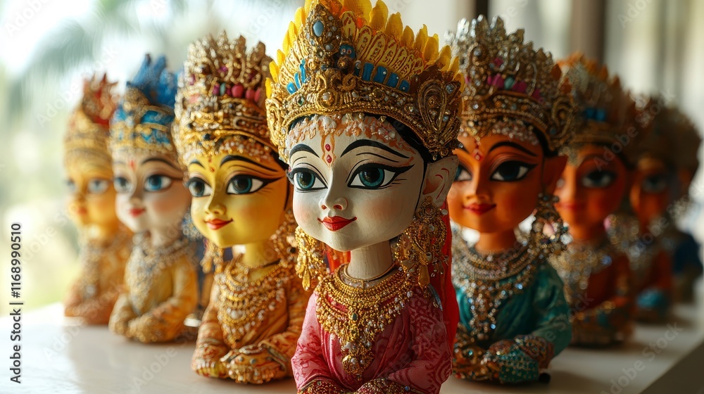 Colorful handcrafted figurines in traditional attire. Colorful handcrafted figurines in traditional attire.