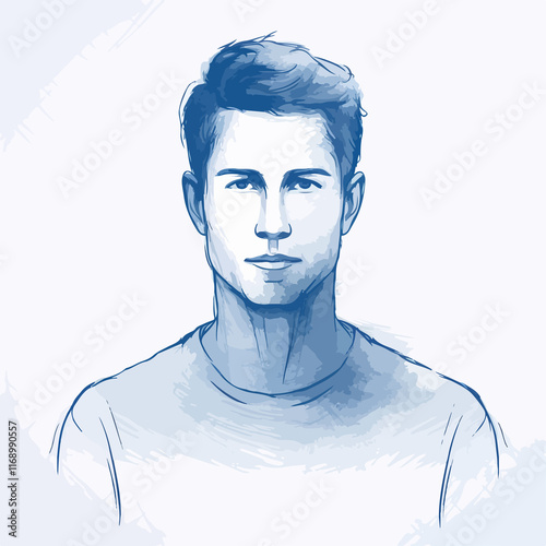 Abstract blue line faceless avatar of young man for social media usage photo