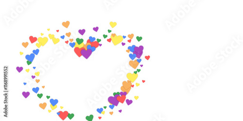 Rainbow colored scattered hearts. LGBT valentine