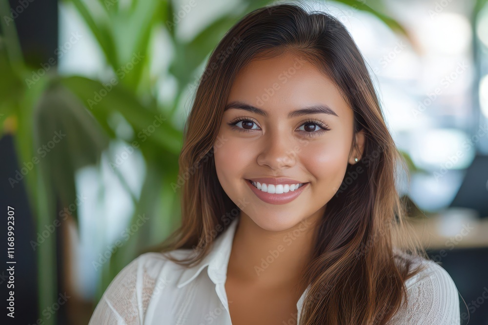 closeup portrait of a joyful young hispanic businesswoman exuding confidence and professionalism captured in a modern office environment closeup portrait of a joyful young hispanic businesswoman exuding confidence and professionalism captured in a modern office environment