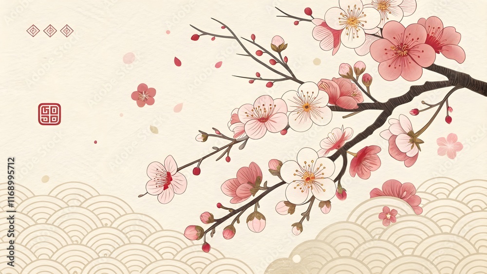 Naklejka premium Delicate cherry blossoms on a soft background.