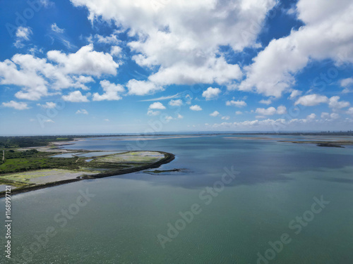 Peaceful Tourist Attraction of Stock Havant Hayling Beach and Ocean on Hayling Island and Former Civil Parish, Havant Hampshire, South East England Great Britain photo