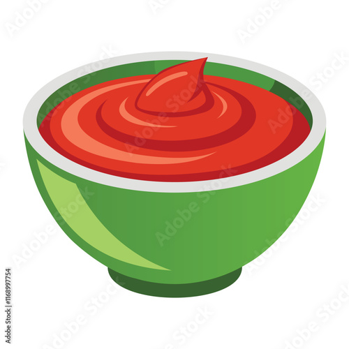 Illustration of Tomato ketchup sauce dip bowl isolated on white