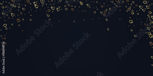 Gold hearts scattered on black background.