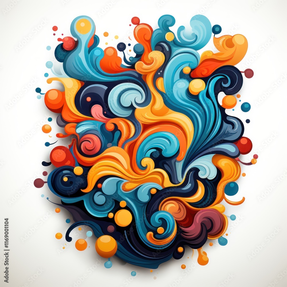 Fototapeta premium Isolated On White. Sticker. logotype. Dynamic Composition of Geometric Shapes and Flowing Patterns. Rich in Texture and Full of Bold, Vibrant Colors