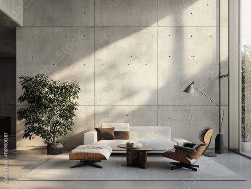 Modern Living Room Design With Concrete Wall