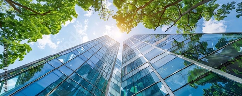 glass office building with surrounding urban trees and clean modern architecture