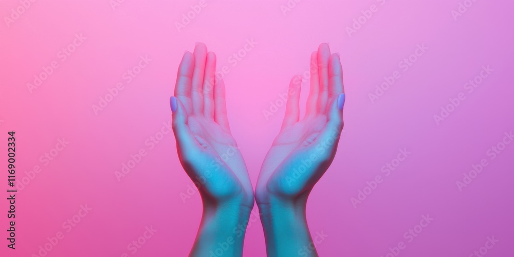 World Cancer Day concept. Open hands against a colorful gradient background. World Cancer Day concept. Open hands against a colorful gradient background.