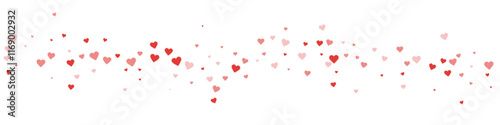 Red hearts scattered on white background.