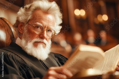 A solemn scene of a judge reflecting on a difficult decision, captured in a moment of contemplation
