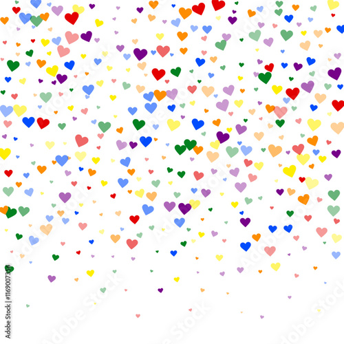 Rainbow colored scattered hearts. LGBT valentine