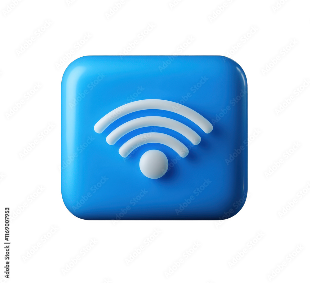 A blue square icon displays three white signal bars and a central dot, symbolizing wireless internet connectivity. This modern design emphasizes technology and communication. A blue square icon displays three white signal bars and a central dot, symbolizing wireless internet connectivity. This modern design emphasizes technology and communication.