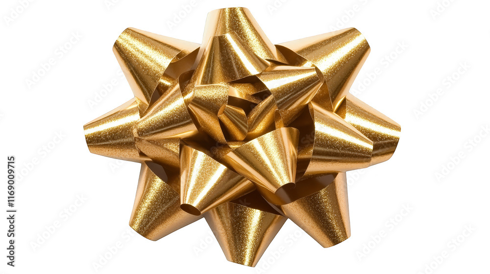 Shiny gold star with a red bow, festive decoration for holiday celebrations and achievements Shiny gold star with a red bow, festive decoration for holiday celebrations and achievements