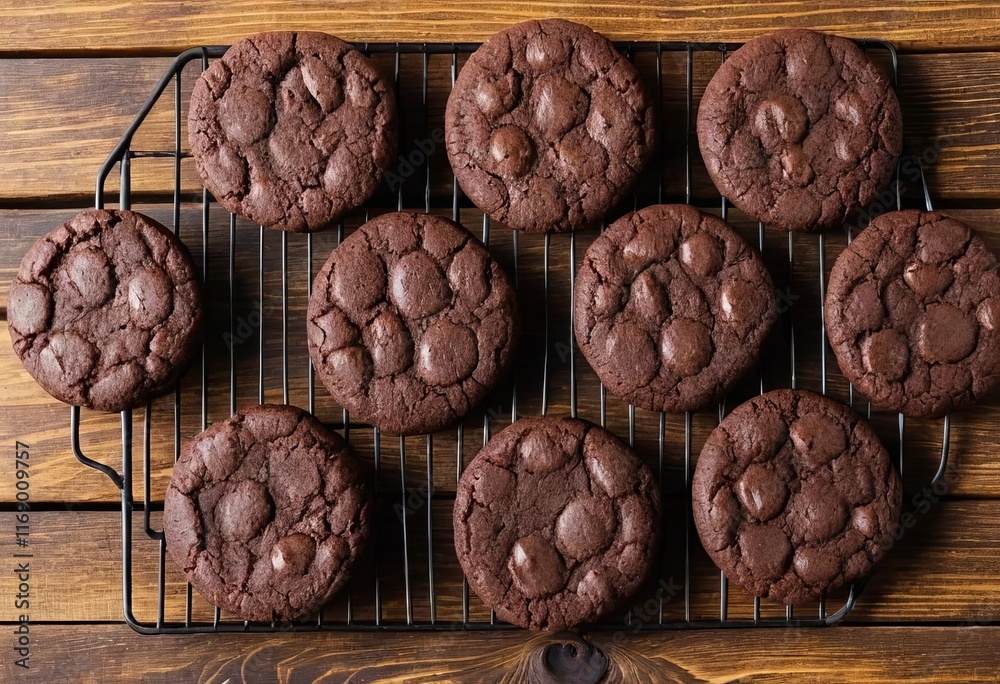 Obraz premium A stack of chocolate flour cookies on a rustic wooden background