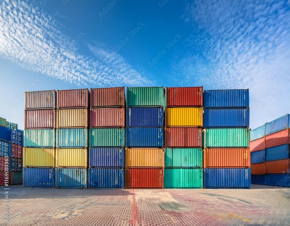 vibrant cargo containers stacked in a colorful pattern at shipping yard vibrant cargo containers stacked in a colorful pattern at shipping yard