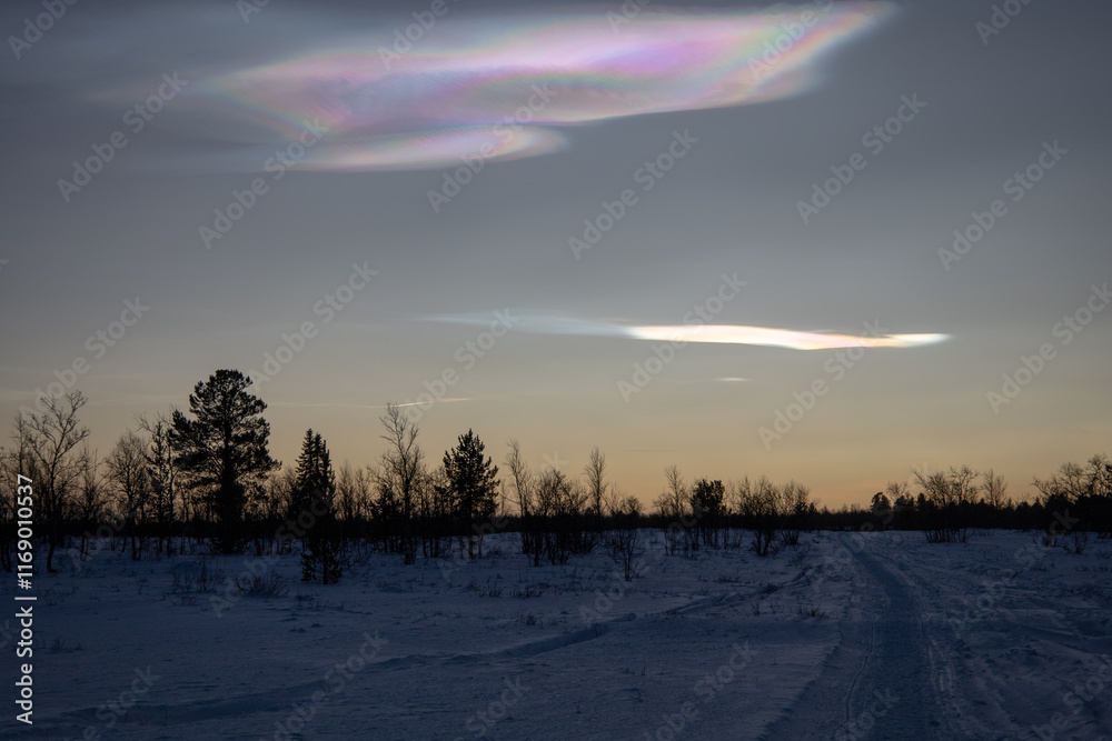 Polar stratospheric cloud, also known as nacreous clouds from nacre, or mother of pearl, due to its iridescence .