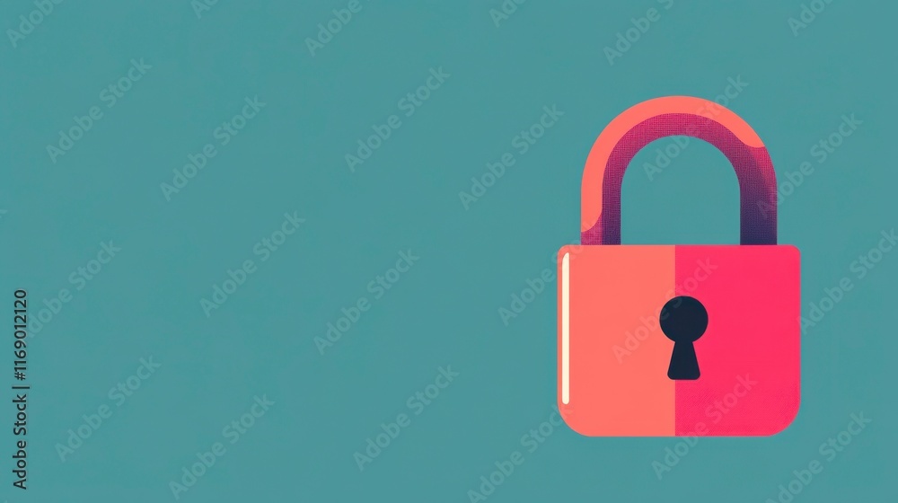 Pink Padlock on Teal Background, Security Concept Pink Padlock on Teal Background, Security Concept