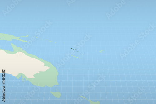 Vanuatu highlighted on a detailed map, geographic location of Vanuatu.