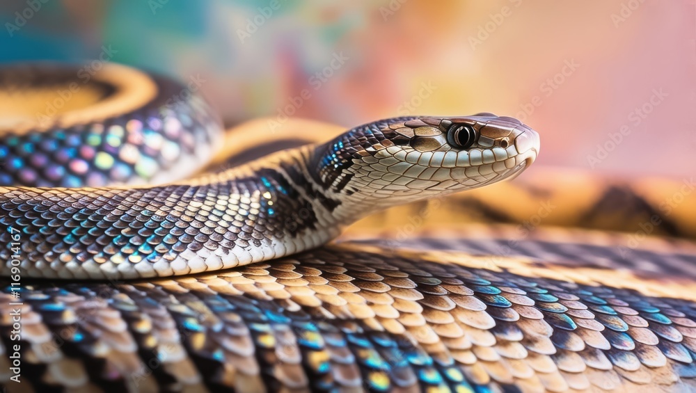 Beautiful mother-of-pearl snake, close-up Beautiful mother-of-pearl snake, close-up