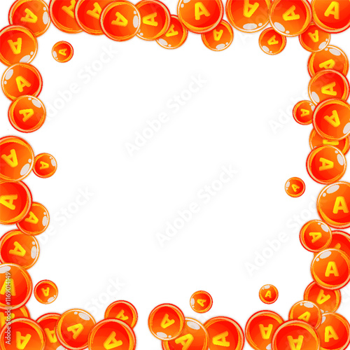 Vitamin A round capsules scattered randomly.