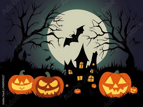 Halloween theme background with pumpkins photo