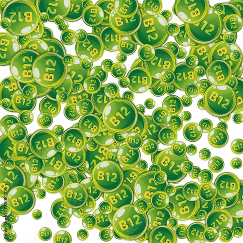 Vitamin B12 messy round pills.